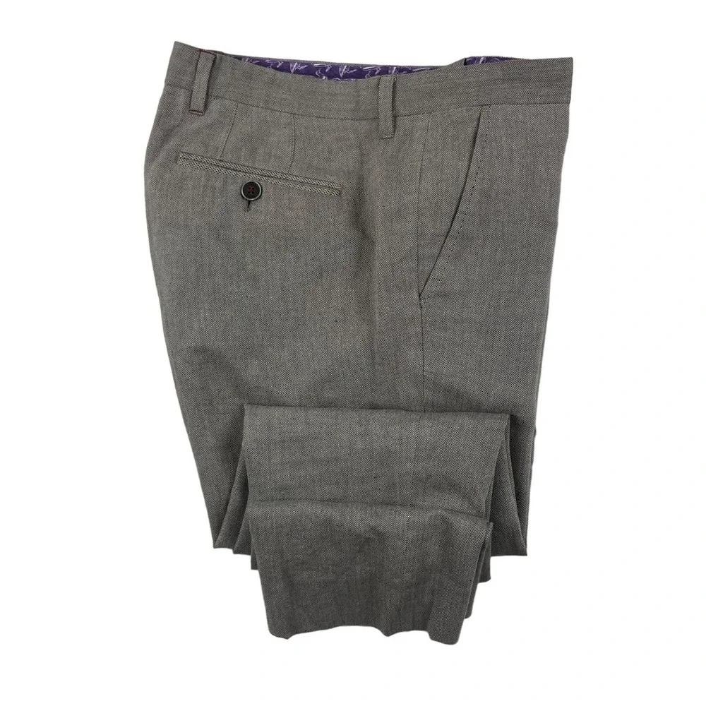 Ted Baker London Gray‎ Herringbone Cotton Mens Suit Size 5 Pant 34x27